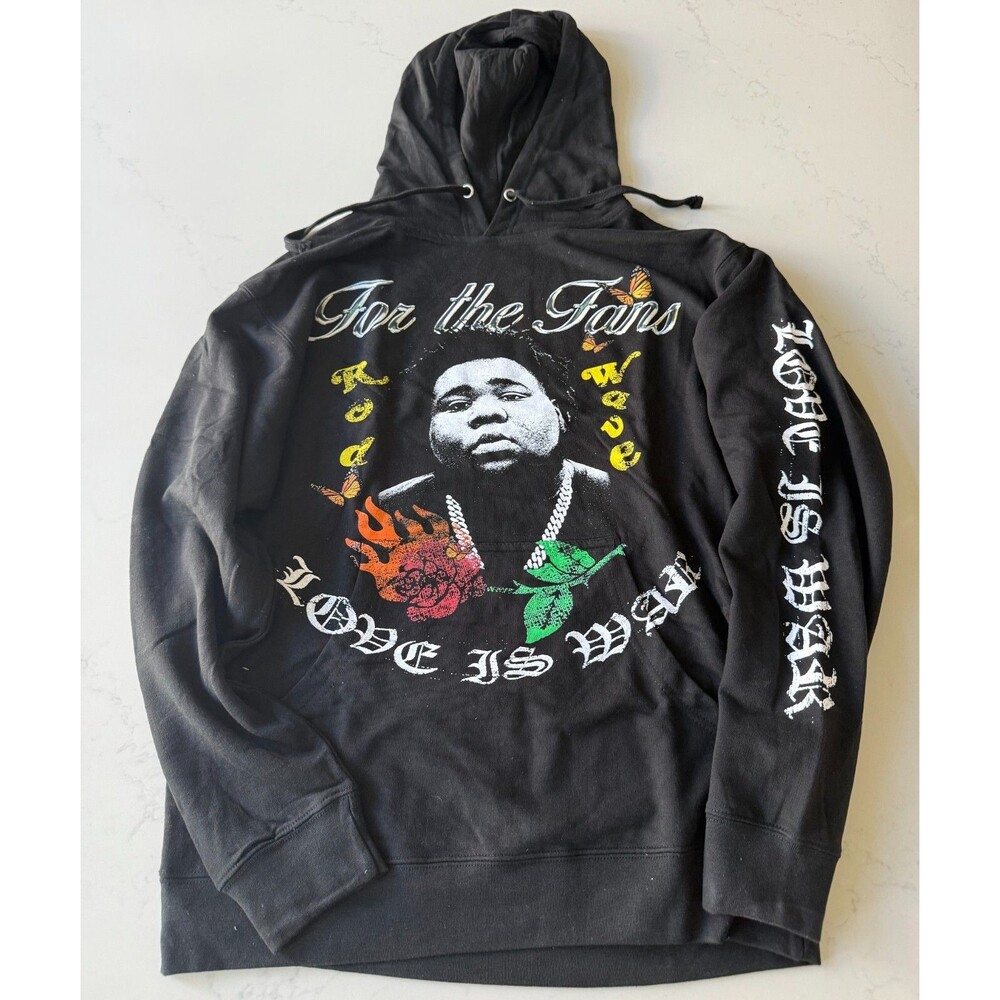 Rod Wave Hoodie Mens Medium Black Love Is War Tour Pullover Long Sleeve